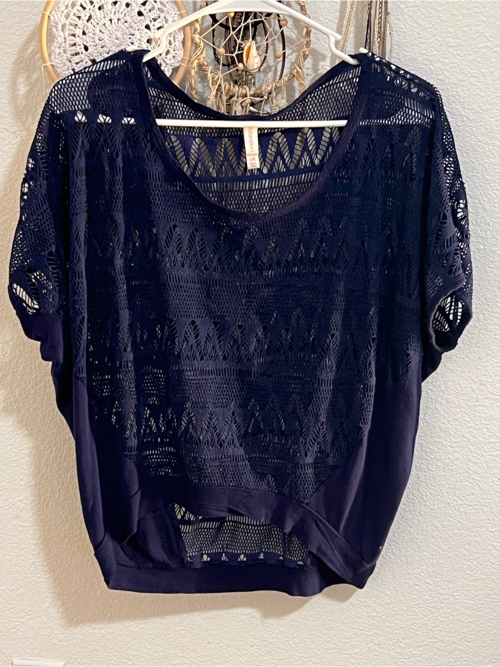 Xhilaration Boho Crochet Overlay Women's Top - Navy